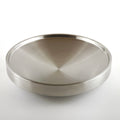 Metallic circular plate on a gray background