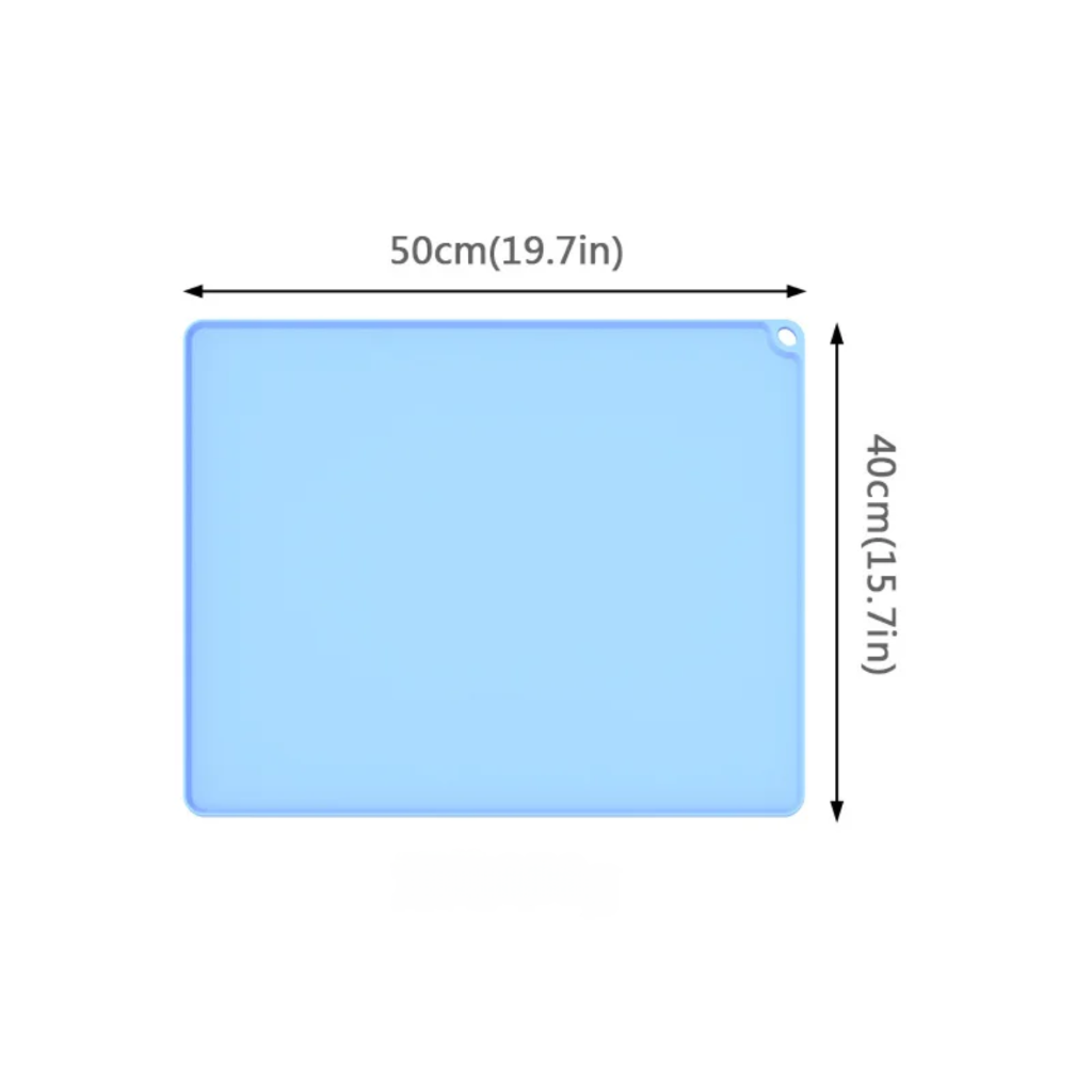 Rectangular blue mat with dimensions labeled on a white background