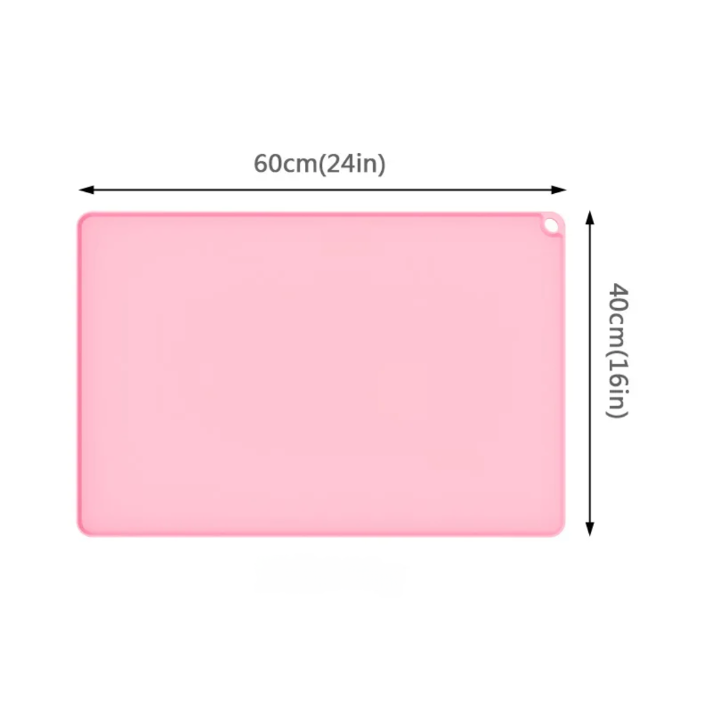 Pink rectangular mat with dimensions labeled on a white background