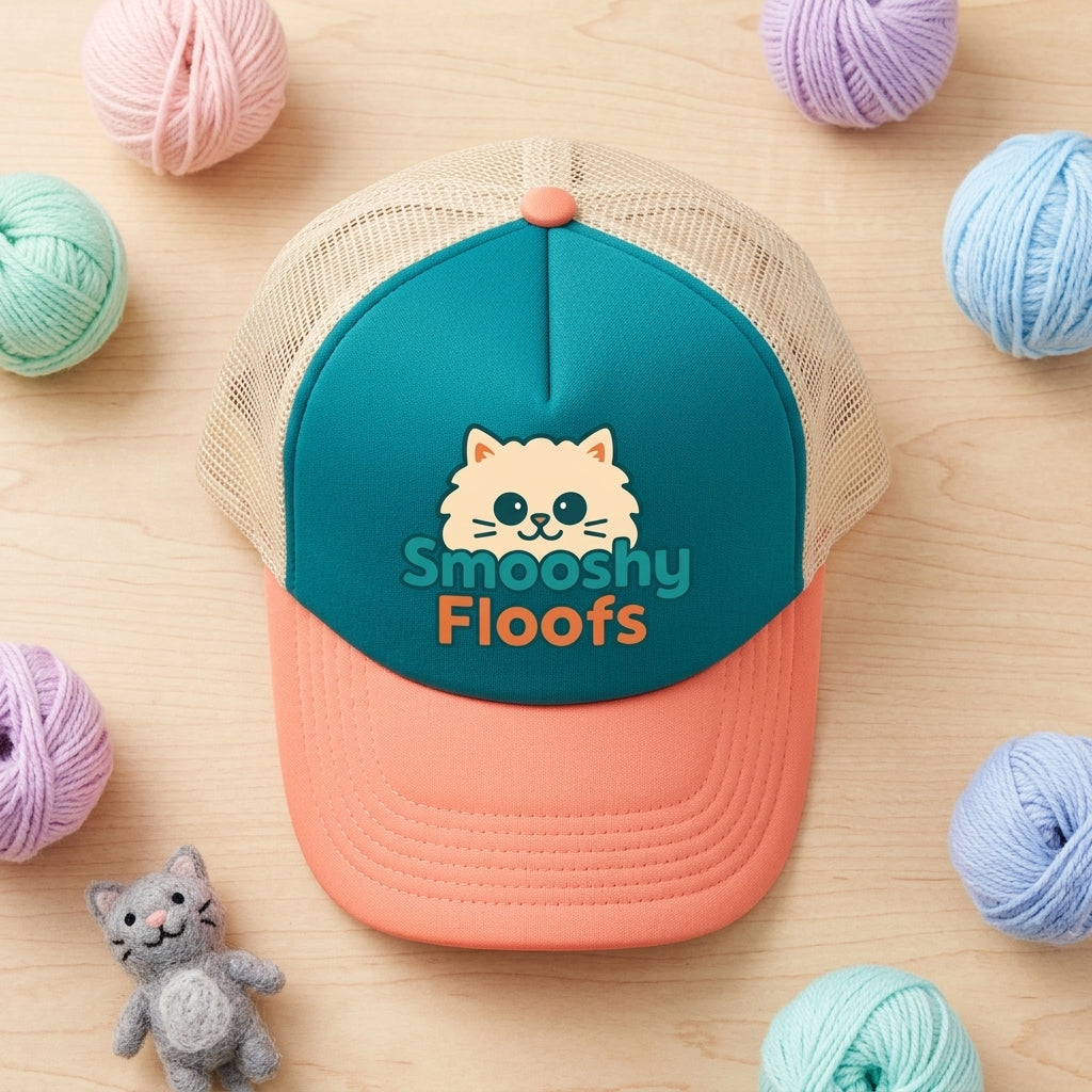 Smooshy Floofs cat logo trucker cap