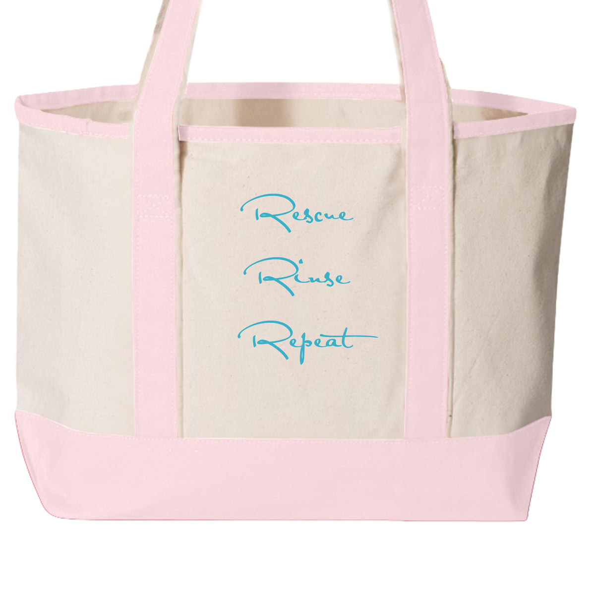 Natural canvas Smooshy Floofs tote bag with light pink handles, back view