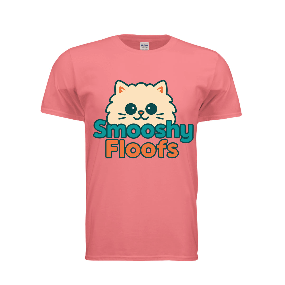 TShirt with smooshy floofs logo on the front on white background 