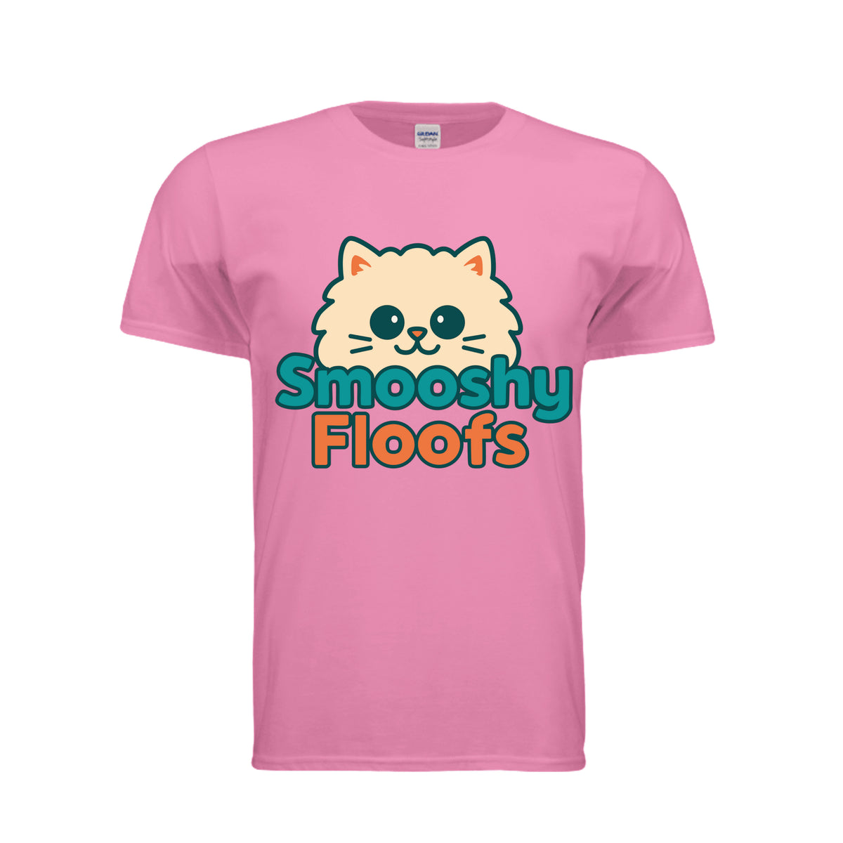 TShirt with smooshy floofs logo on the front on white background 