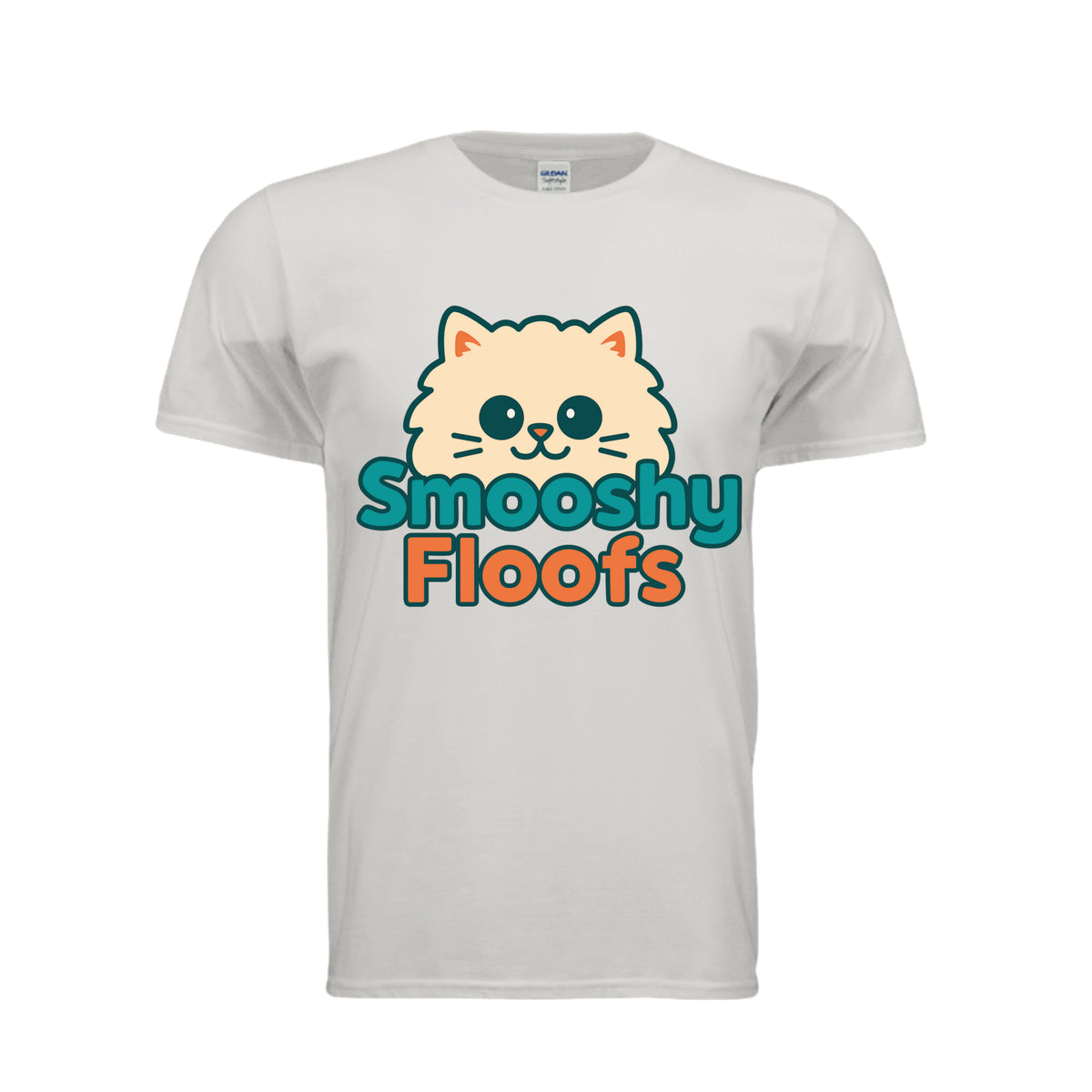 TShirt with smooshy floofs logo on the front on white background 