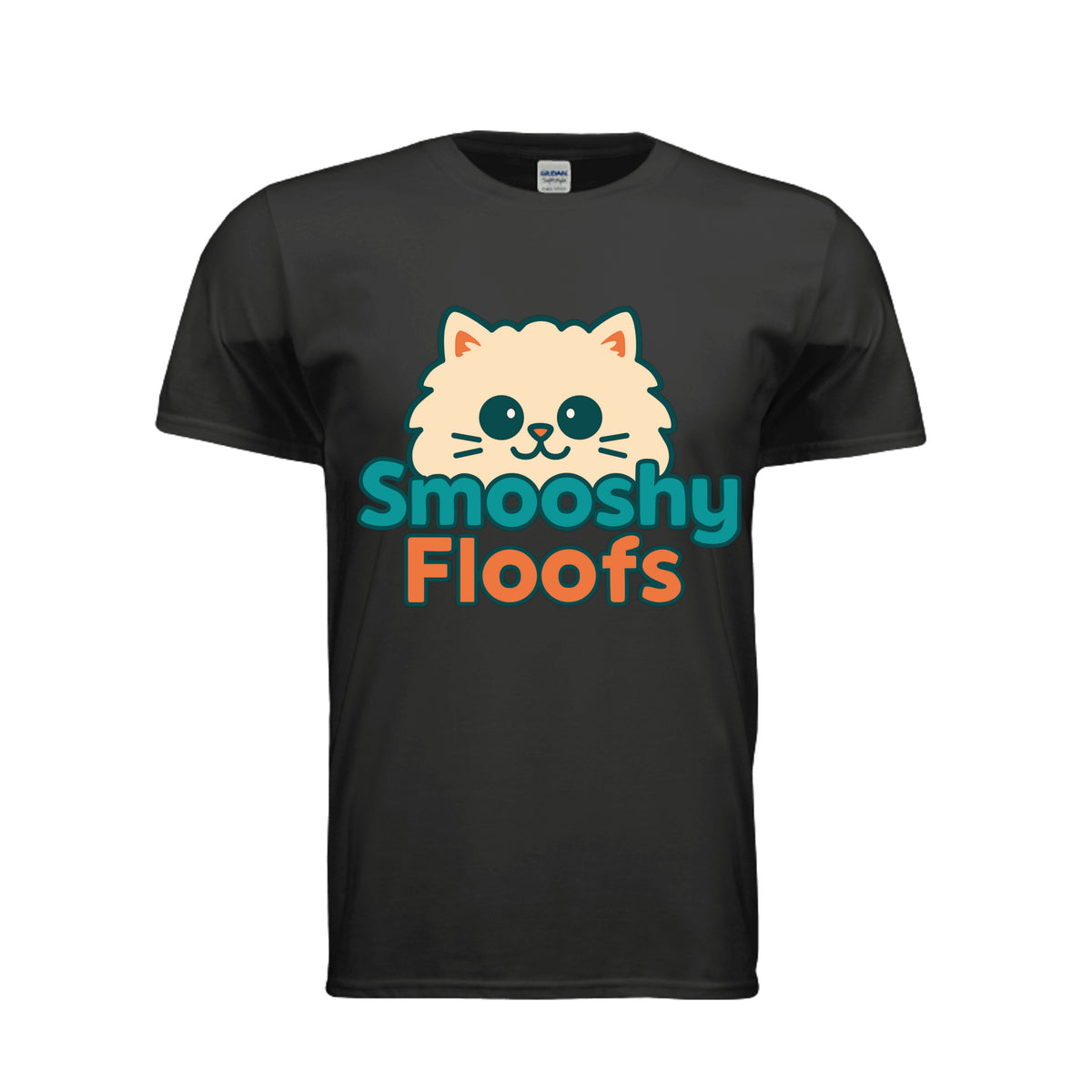 TShirt with smooshy floofs logo on the front on white background 