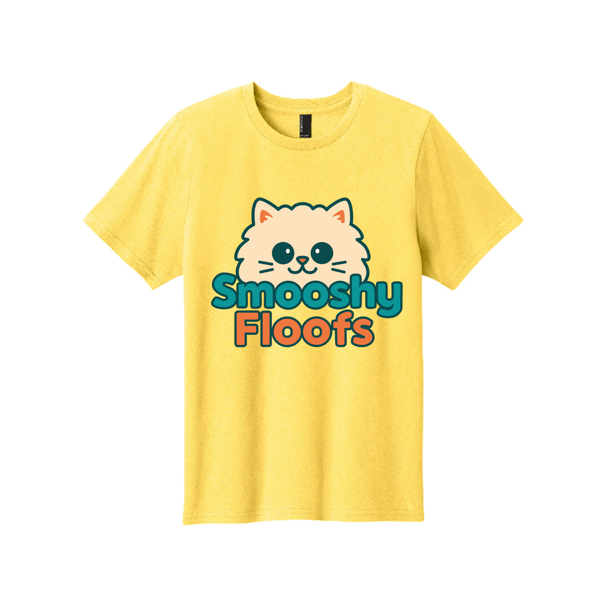 TShirt with smooshy floofs logo on the front on white background 