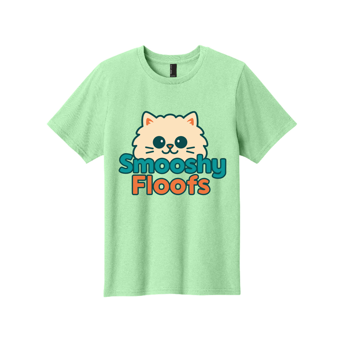 TShirt with smooshy floofs logo on the front on white background 