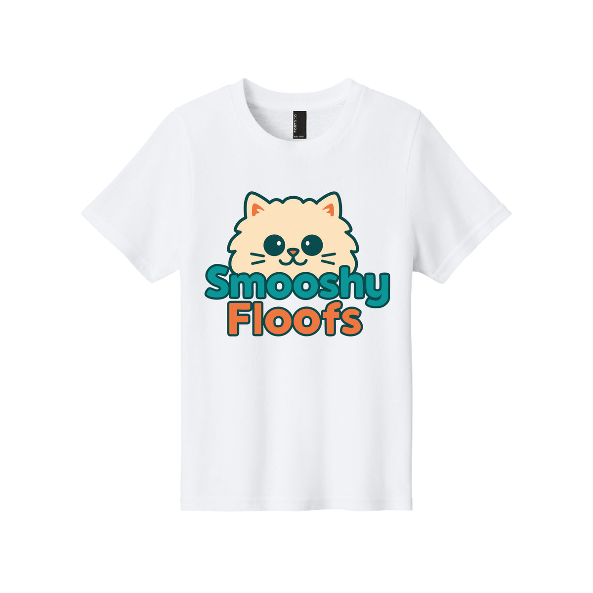 TShirt with smooshy floofs logo on the front on white background 