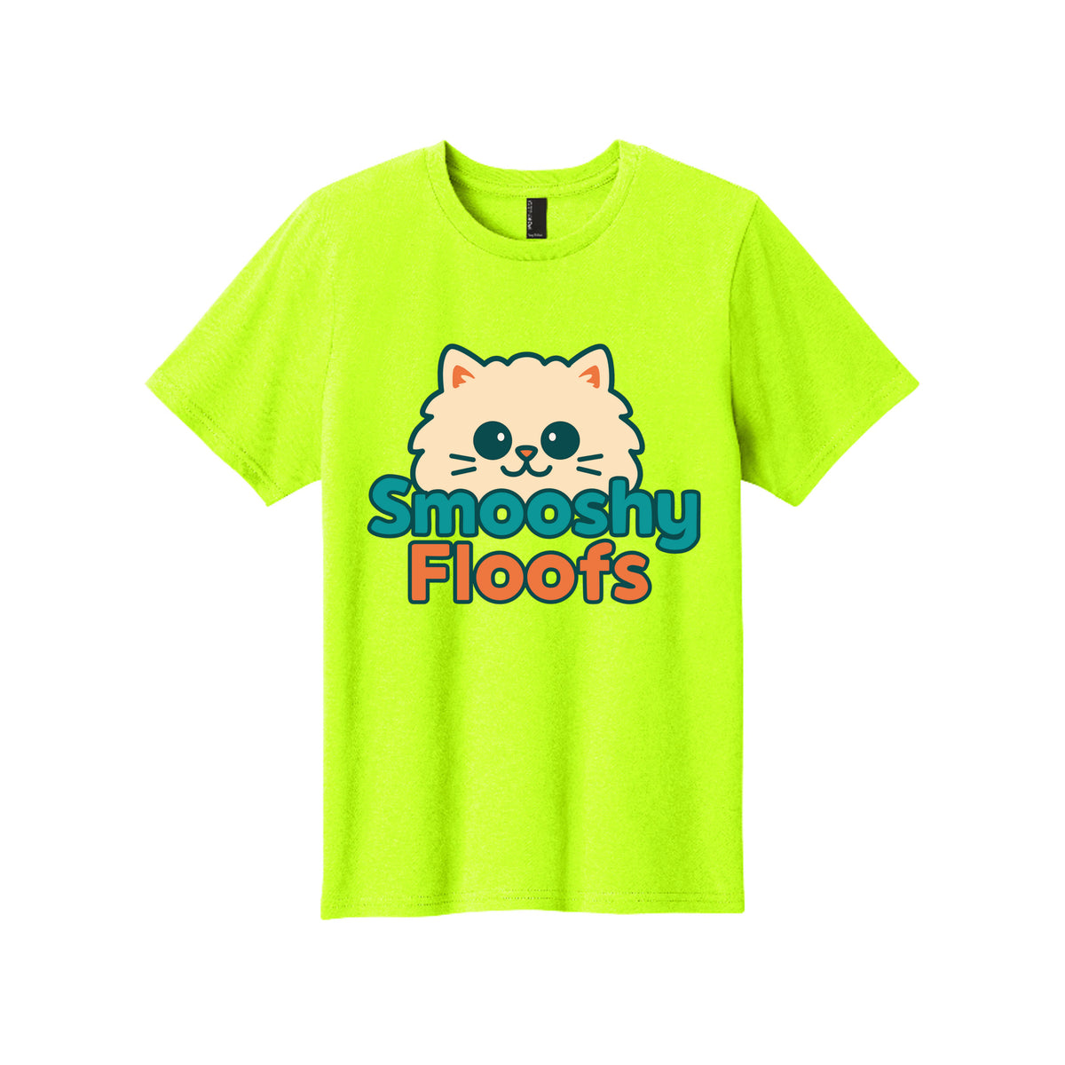 TShirt with smooshy floofs logo on the front on white background 