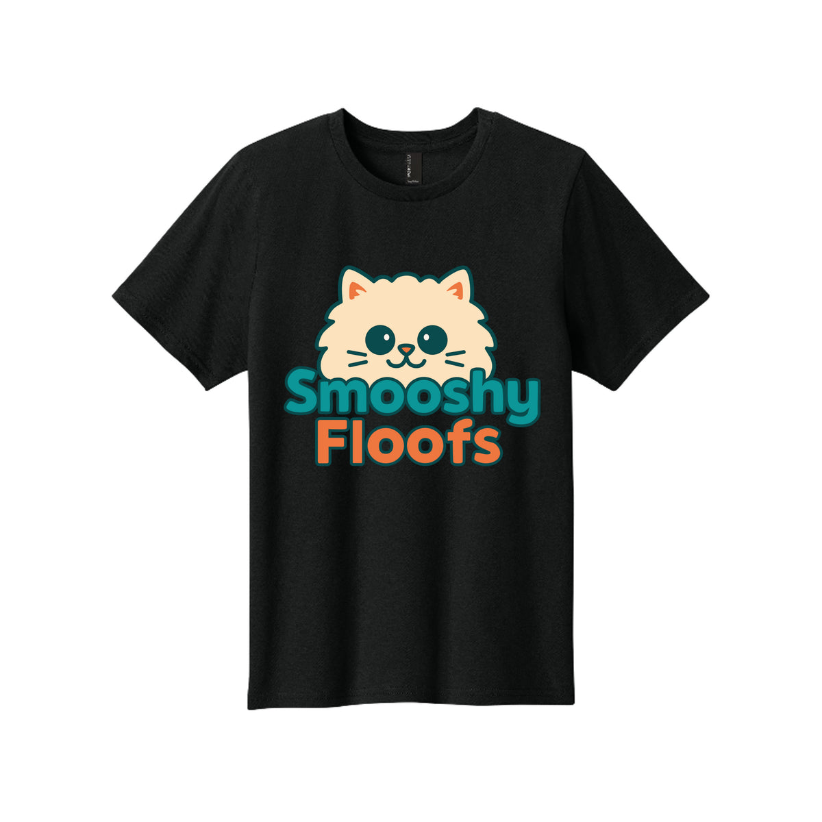TShirt with smooshy floofs logo on the front on white background 