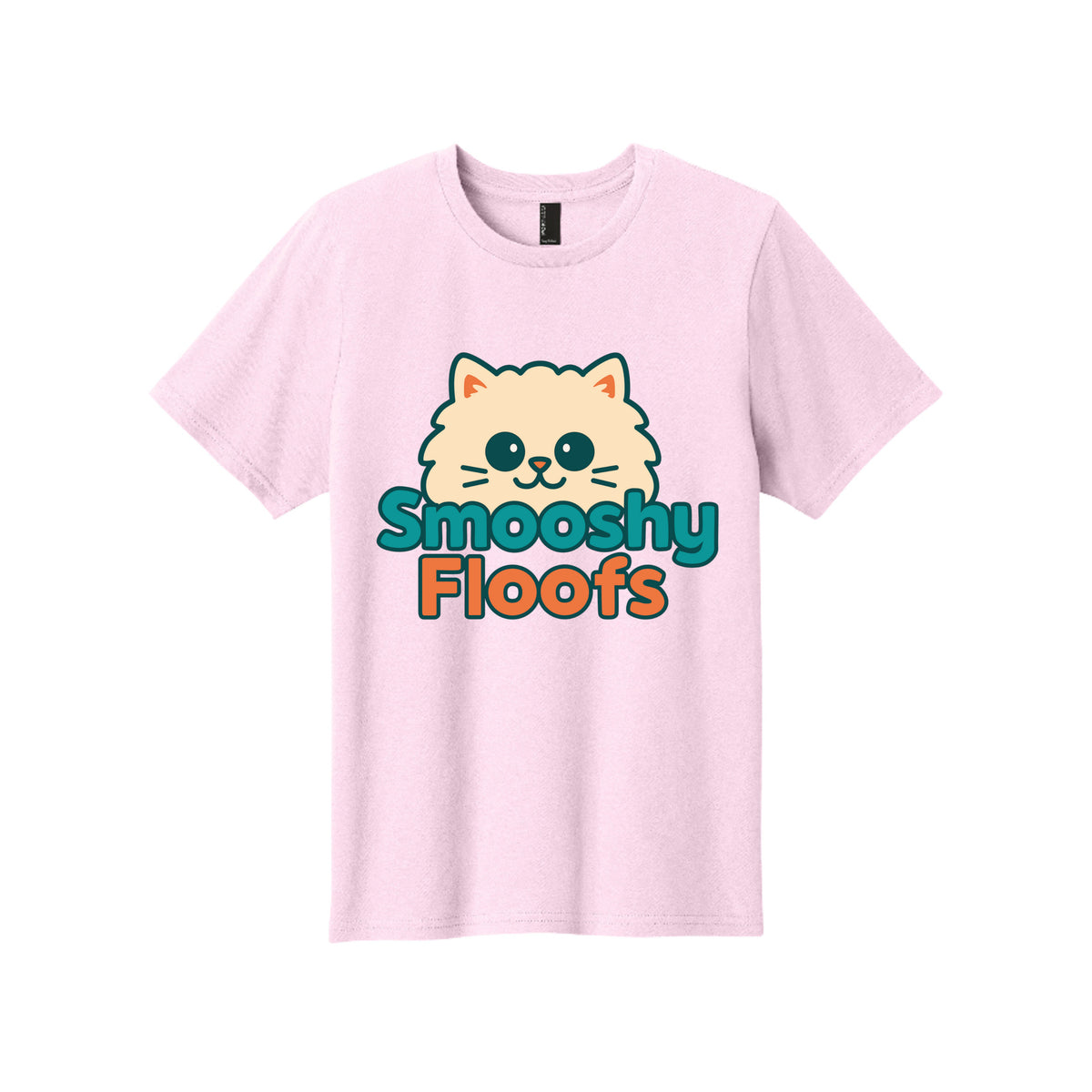 TShirt with smooshy floofs logo on the front on white background 
