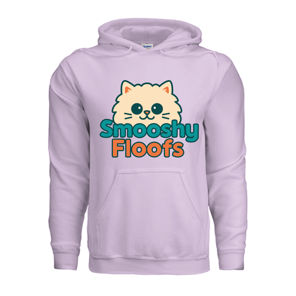 A Hoodie style shirt with smooshy floofs logo on the front