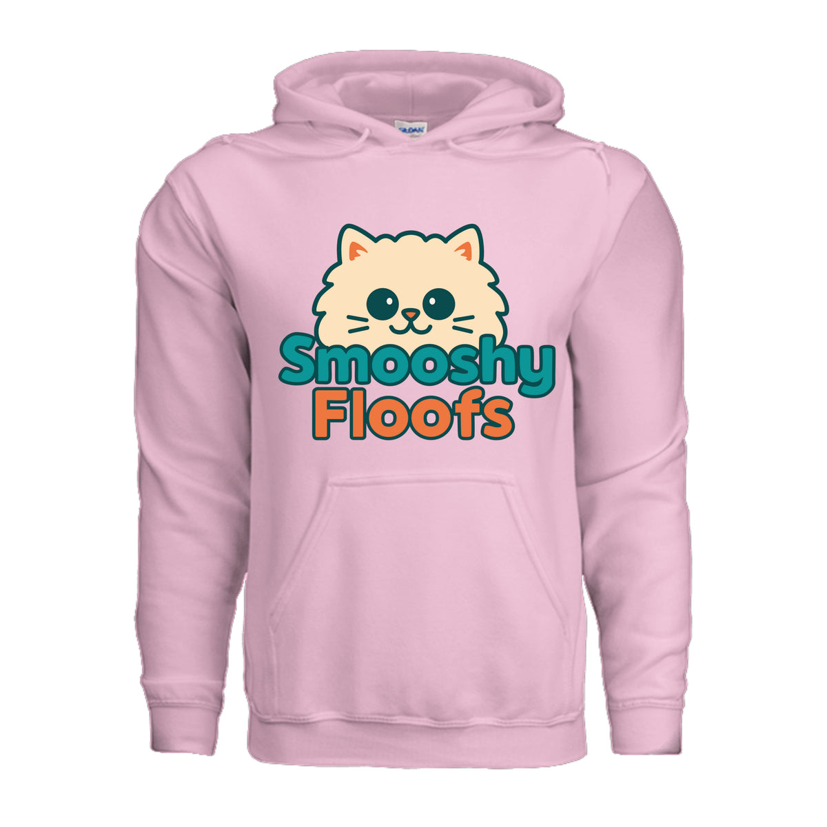 A Hoodie style shirt with smooshy floofs logo on the front