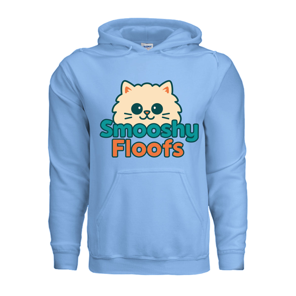 A Hoodie style shirt with smooshy floofs logo on the front
