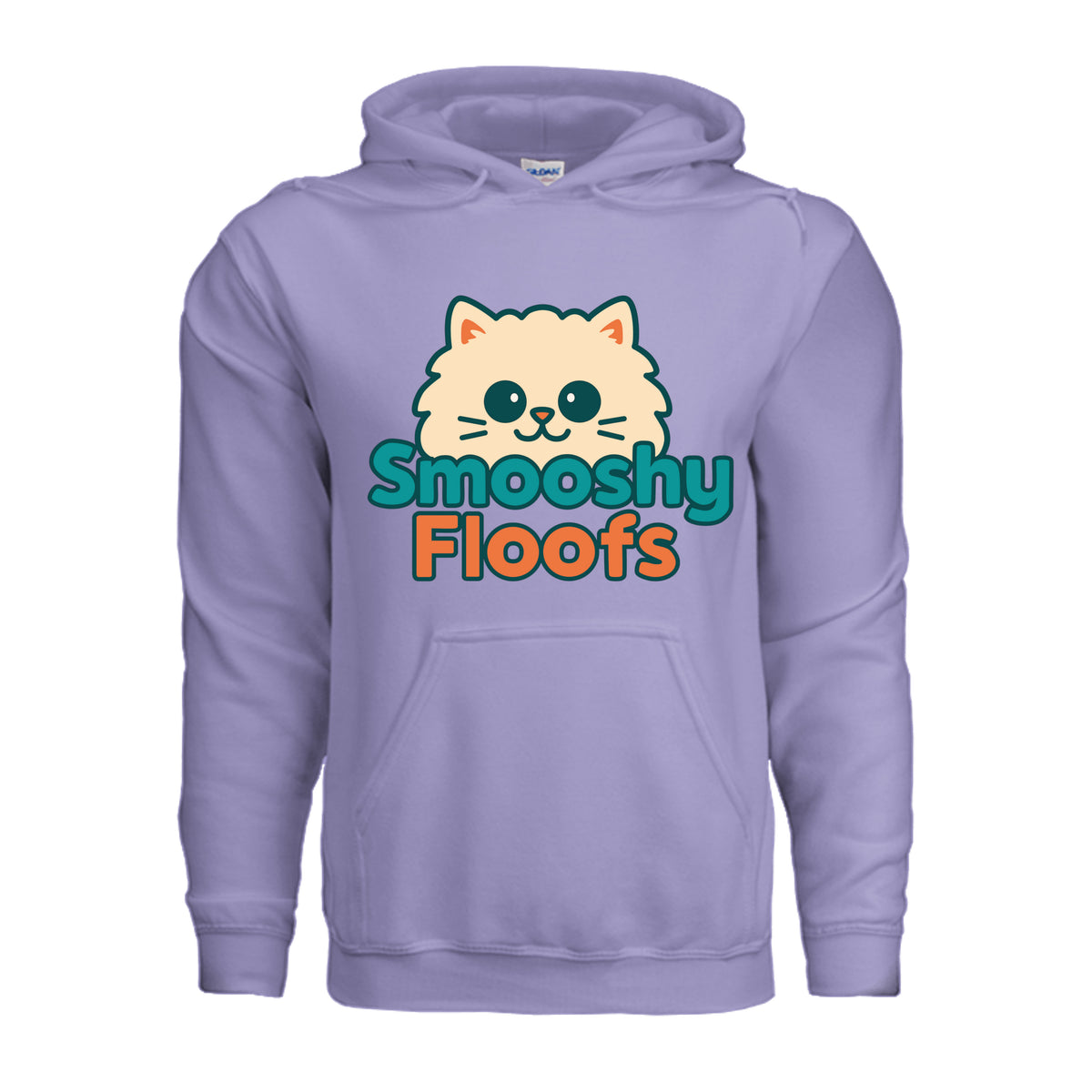 A Hoodie style shirt with smooshy floofs logo on the front