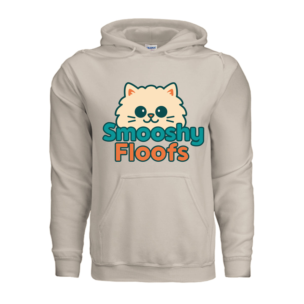 A Hoodie style shirt with smooshy floofs logo on the front
