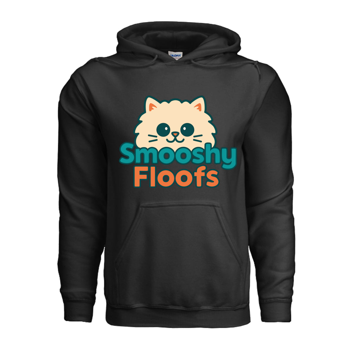 A Hoodie style shirt with smooshy floofs logo on the front