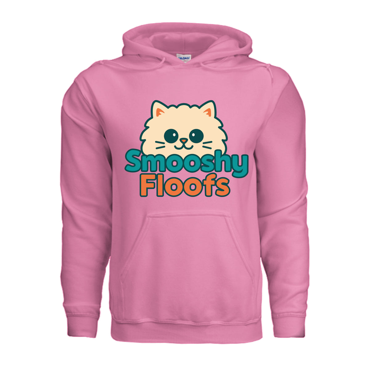 A Hoodie style shirt with smooshy floofs logo on the front