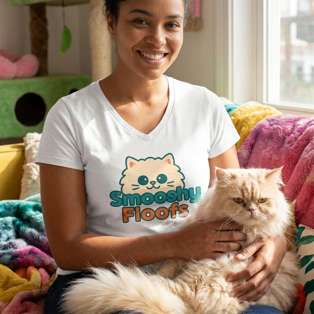 Women's Smooshy Floofs logo T-shirt supporting animal rescue